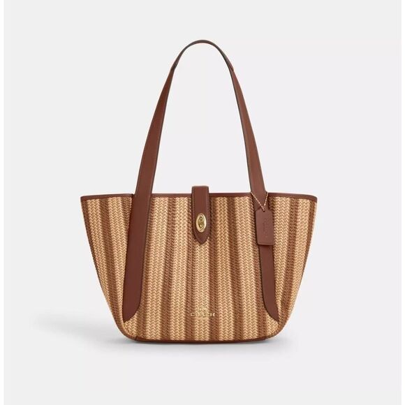 NWT COACH CBG92 Hadley Turnlock Tote Bag Gold/Redwood Multi - Picture 2 of 7